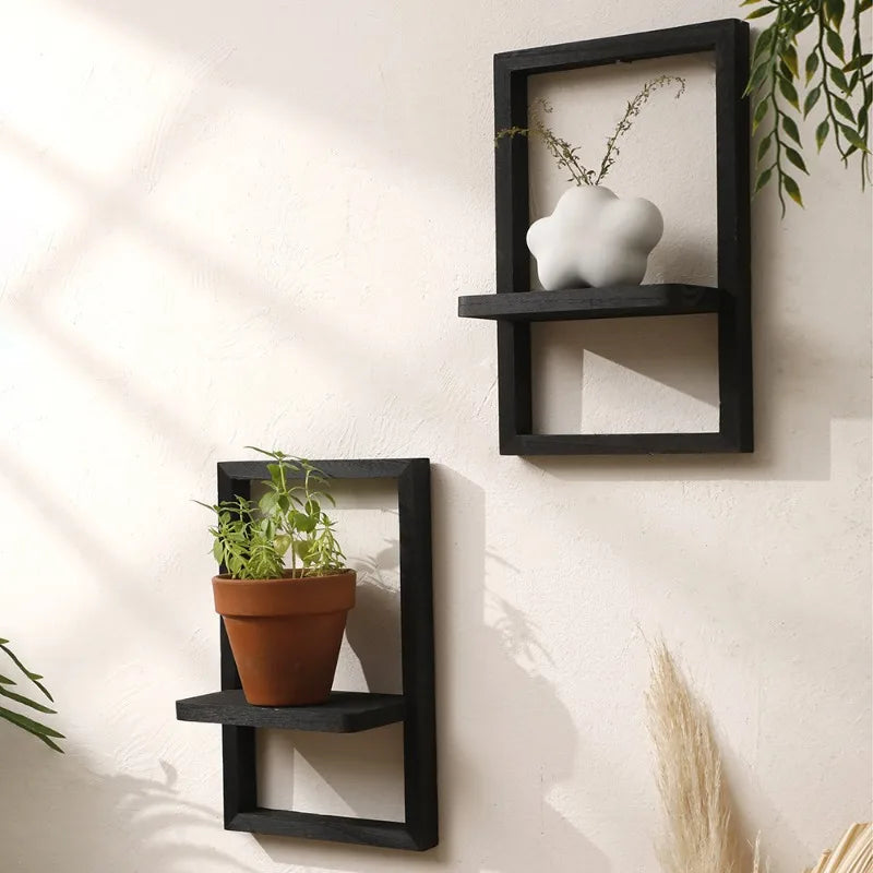 Étagère Murale Noire En Bois Effet Cadre