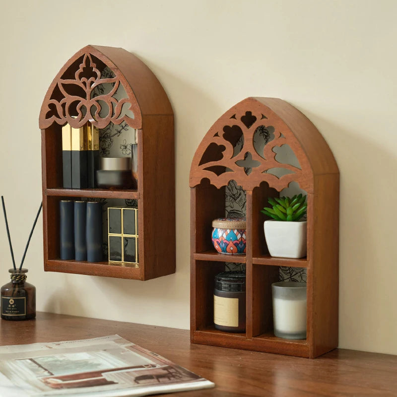 Étagère Murale Vintage En Bois Naturel À 2 Étages Sans Percer