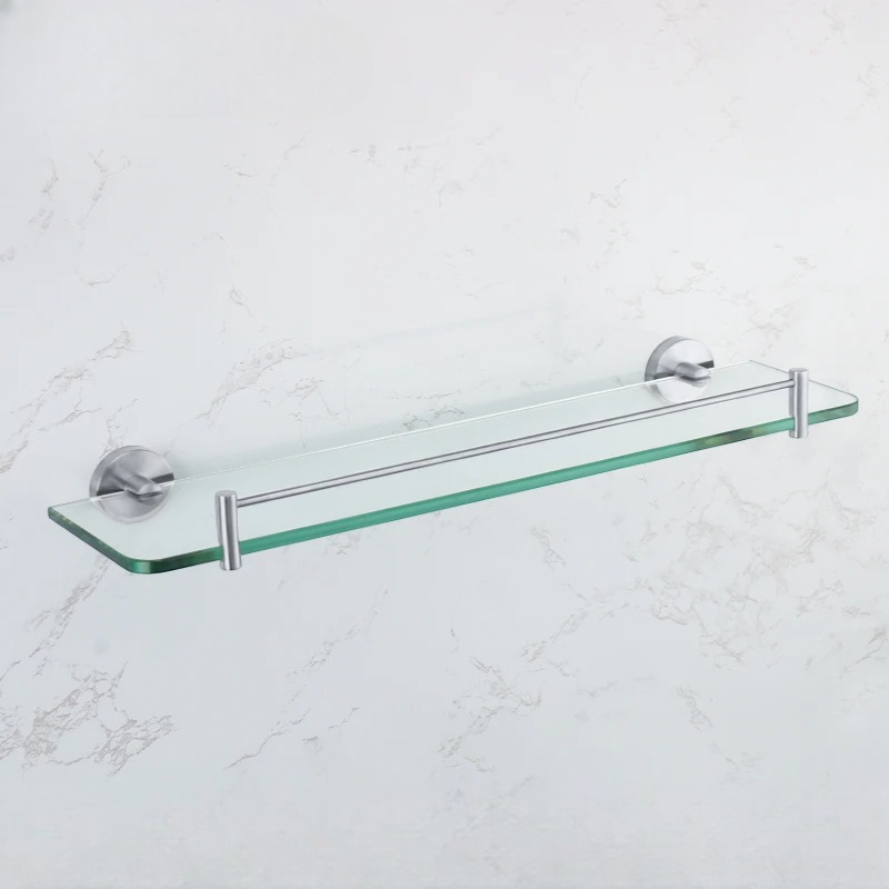 Étagère Murale De Salle De Bain En Verre À Rebords Métalliques À Fixations Invisibles