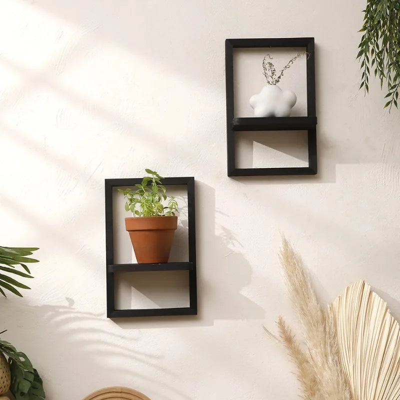 Étagère Murale Noire En Bois Effet Cadre