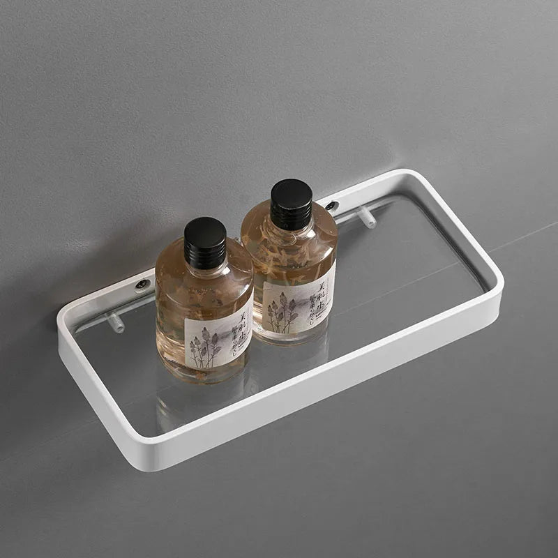 Étagère Murale De Salle De Bain En Verre À Rebords Métalliques Épais À Fixations Invisibles