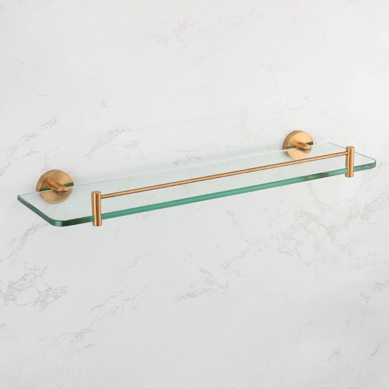 Étagère Murale De Salle De Bain En Verre À Rebords Métalliques À Fixations Invisibles