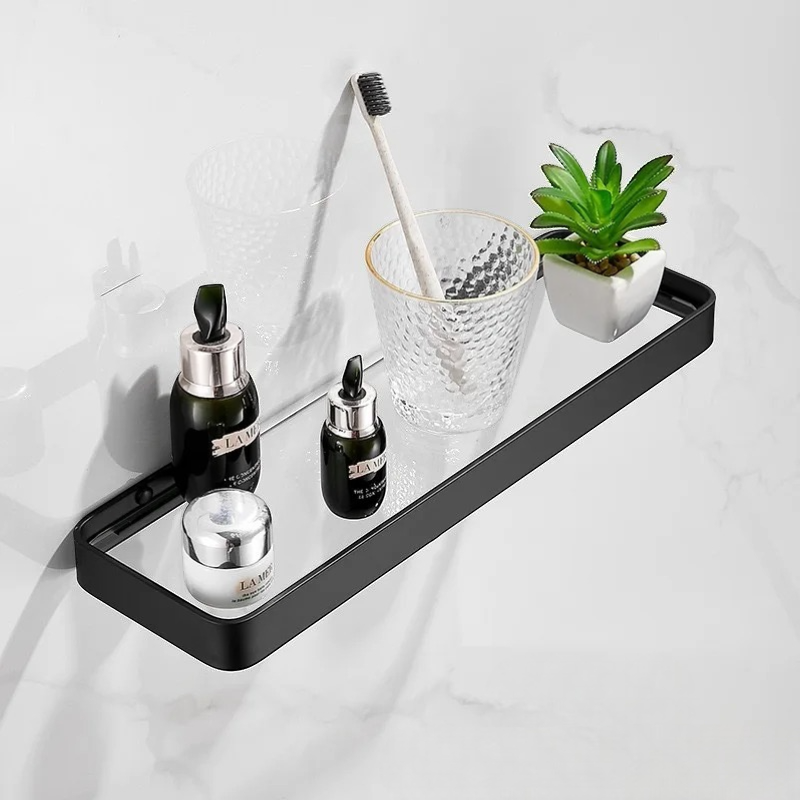 Étagère Murale De Salle De Bain En Verre À Rebords Métalliques Épais