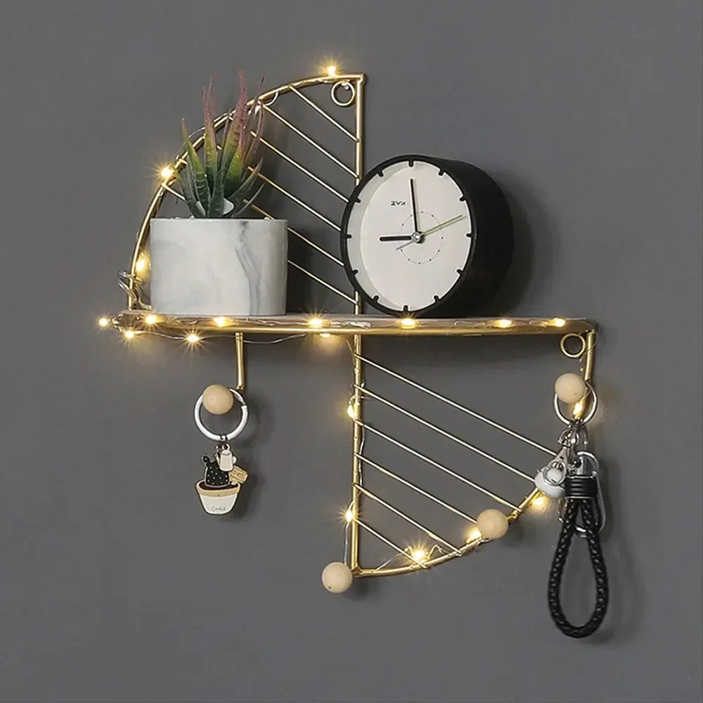 Étagère Murale En Bois Ronde  À Contours Métalliques Sans Percer