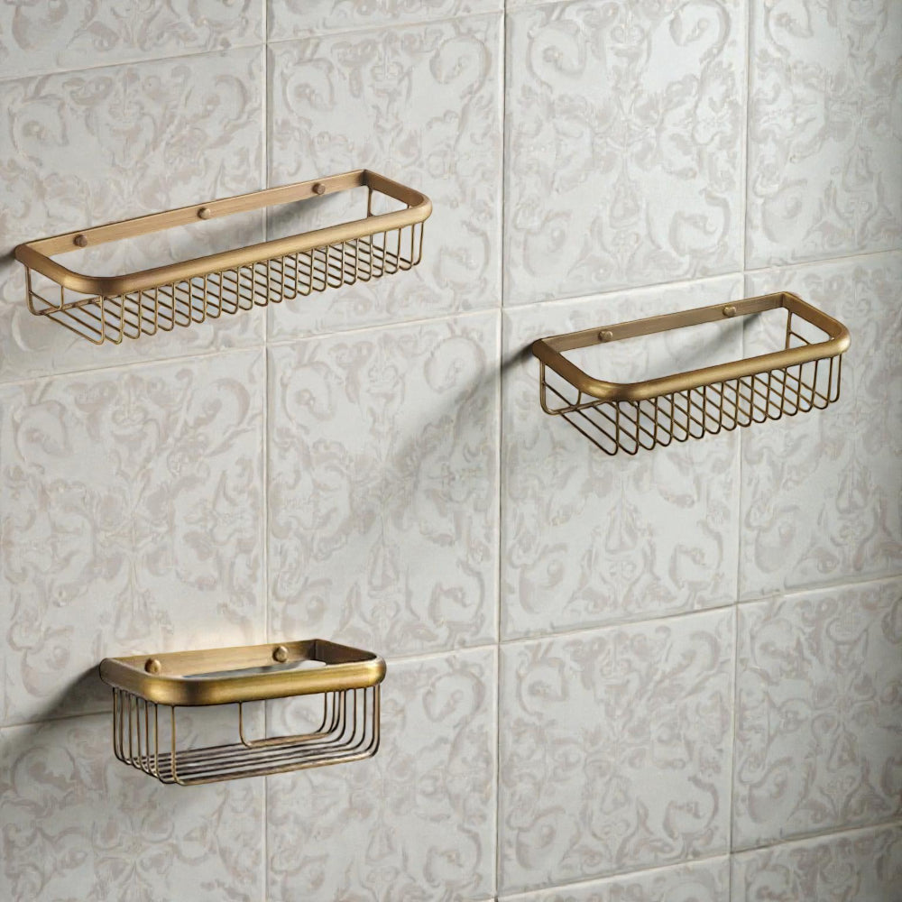 Étagère Murale Dorée De Salle De Bain Vintage En Laiton À Rebords Style Panier