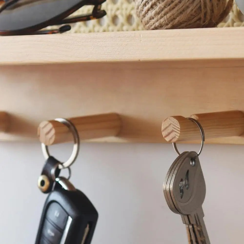 Étagère Murale En Bois Naturel Clair Et Rotin Porte Manteau À Fixations Invisibles
