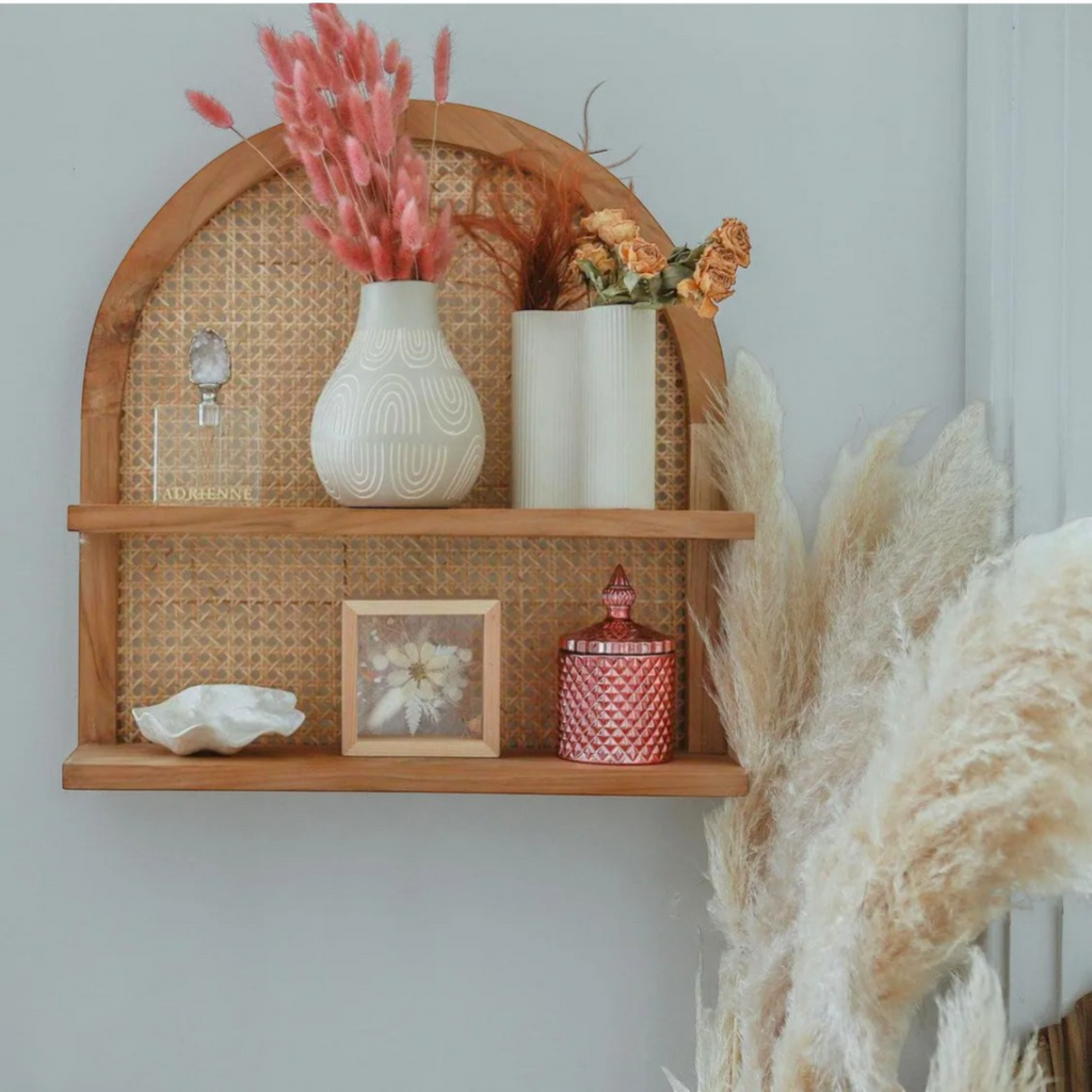 Étagère Murale En Rotin Et En Bois À Fixations Invisibles