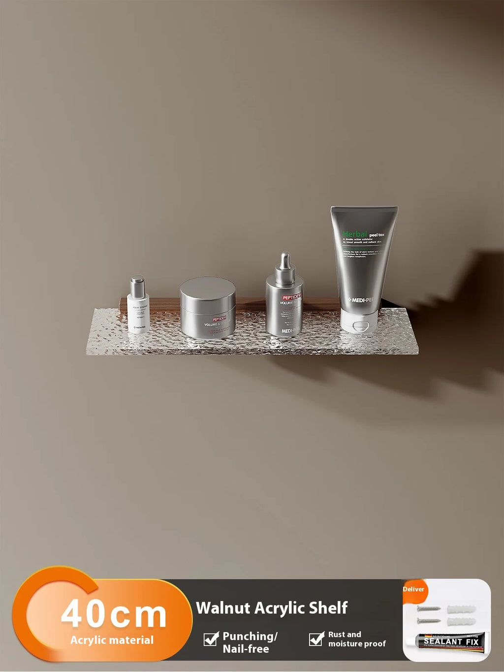 Étagère Murale De Salle De Bain À Fixations Invisibles En Bois Et Acrylique