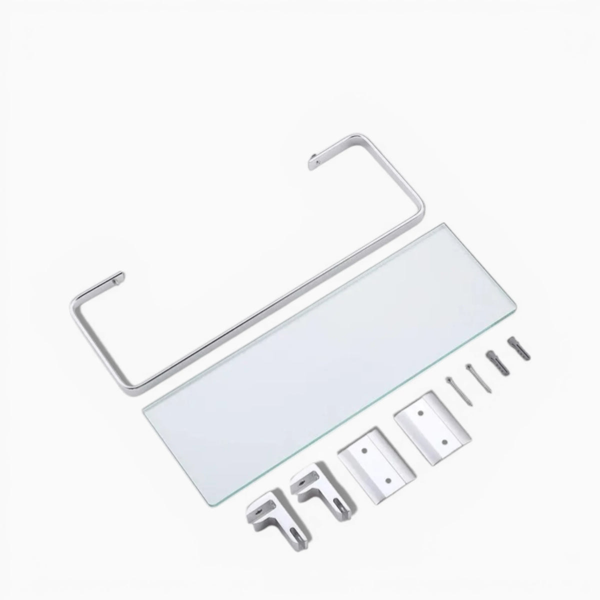 Étagère Murale De Salle De Bain En Verre Trempé À Rebords Métalliques À Fixations Invisibles