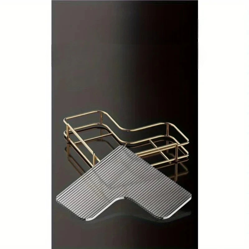Étagère Murale Métallique D'angle De Salle De Bain Dorée À Rebords Sans Percer