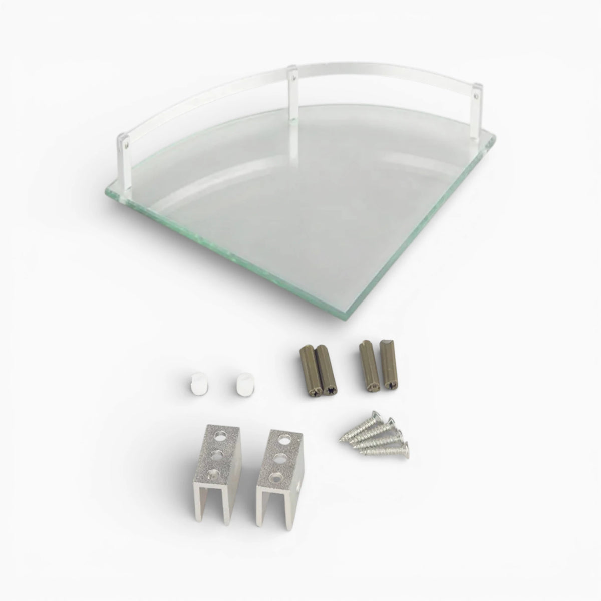 Étagère Murale D'angle De Salle De Bain En Verre Trempé À Rebords Métalliques À Fixations Invisibles