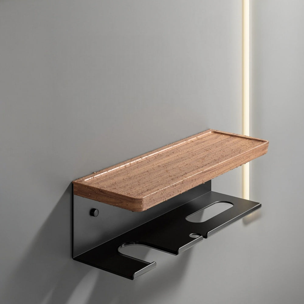 Étagère Murale De  Salle De Bain Avec Porte Sèche Cheveux En Bois