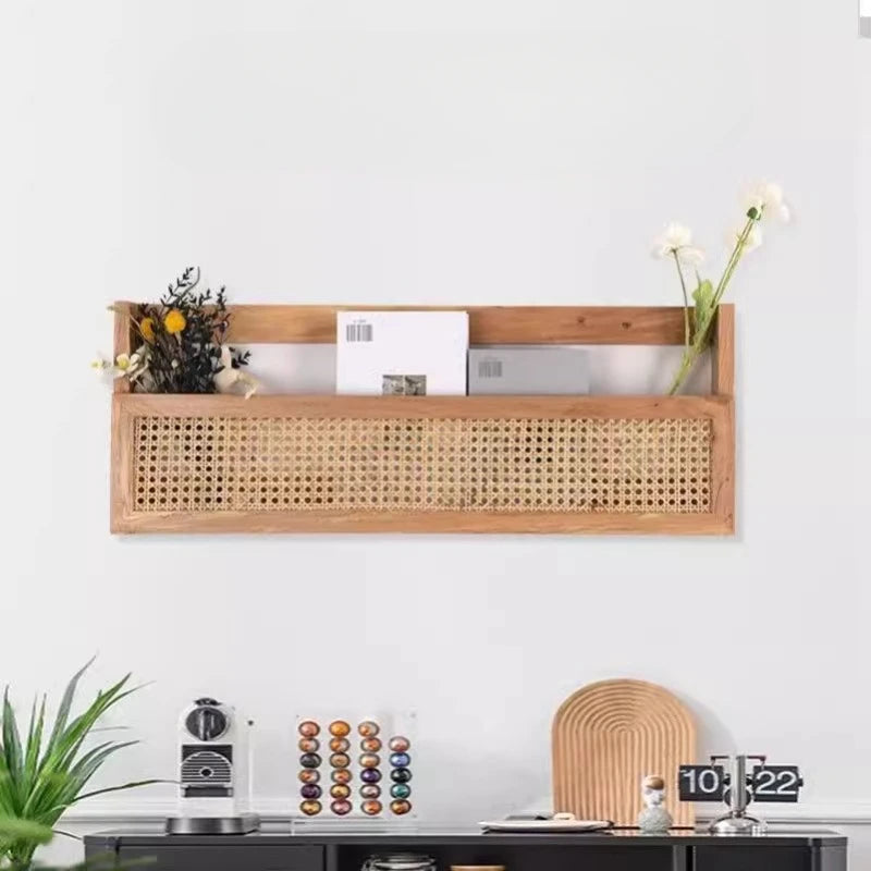Étagère Murale En bois Naturel À Rebords En Rotin