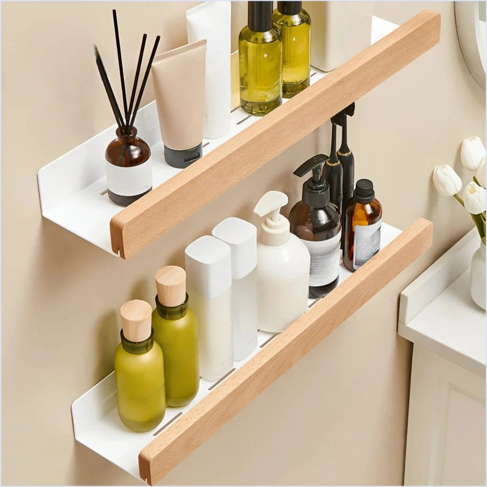 Étagère Murale De Salle De Bain À Rebords En Bois