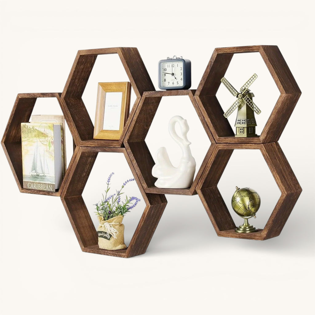 Étagère Murale Cube Hexagonal En Bois Foncé