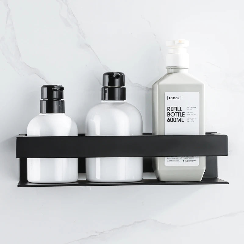 Étagère Murale Métallique De Salle De Bain Noire À Rebords À Fixations Invisibles