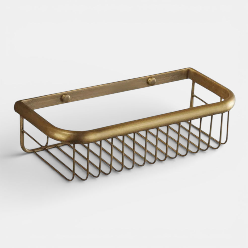 Étagère Murale Dorée De Salle De Bain Vintage En Laiton À Rebords Style Panier
