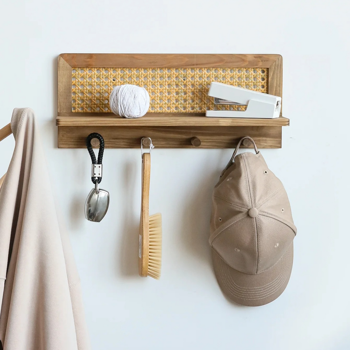 Étagère Murale En Rotin Et En Bois À Fixations Invisibles