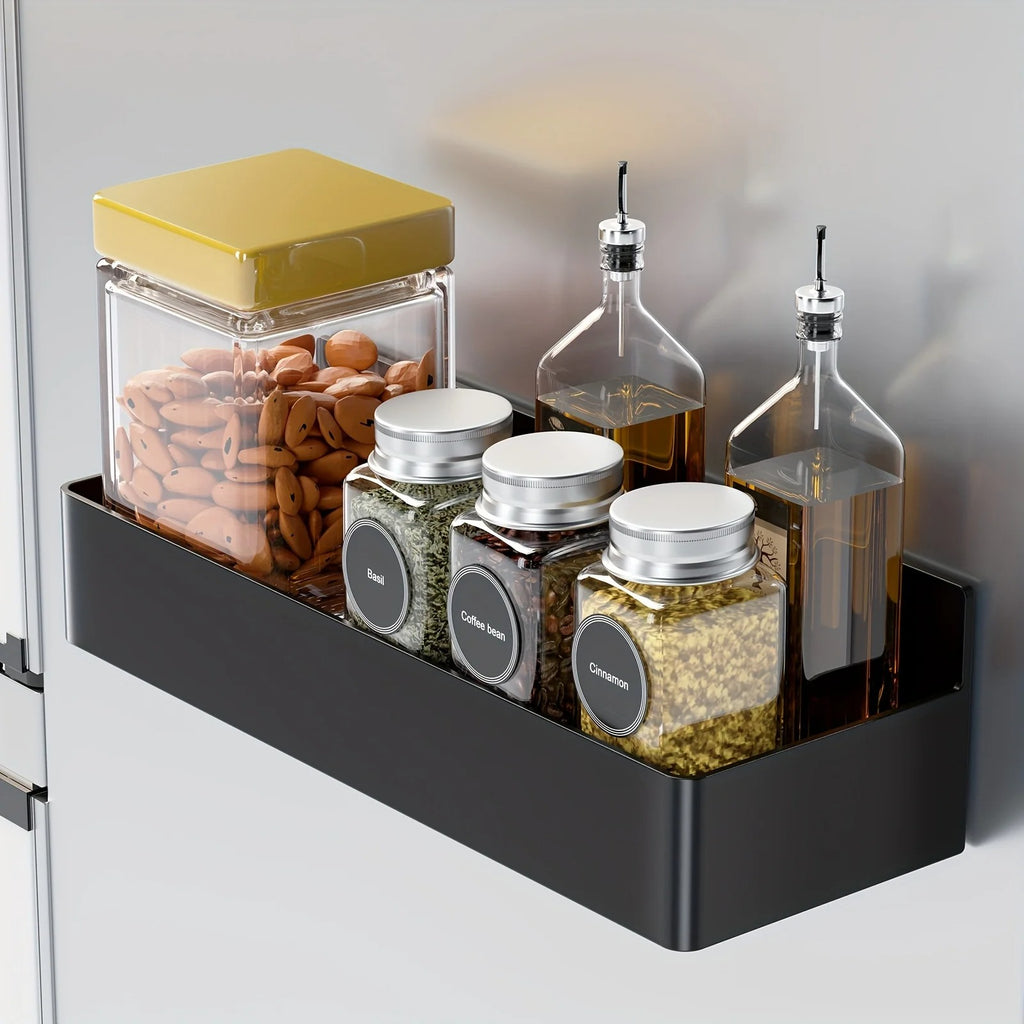 Étagère Murale Magnétique Noire À Épices De Cuisine À Rebords Sans Percer