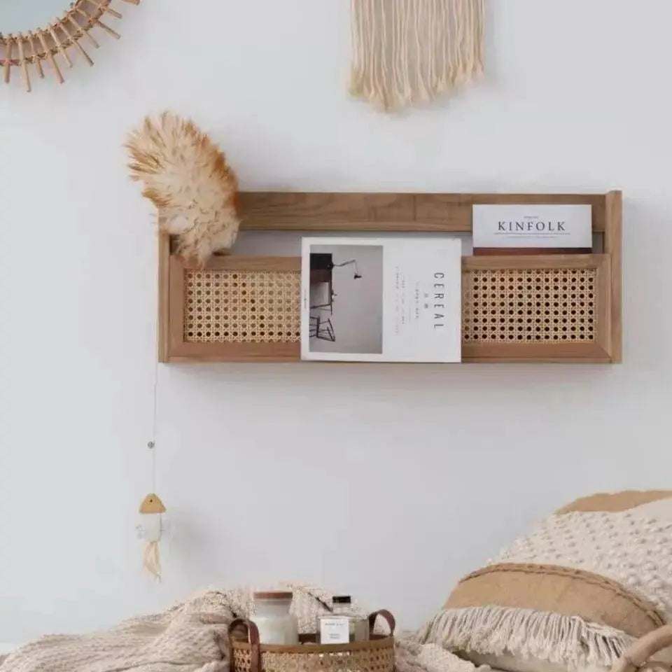 Étagère Murale En bois Naturel À Rebords En Rotin