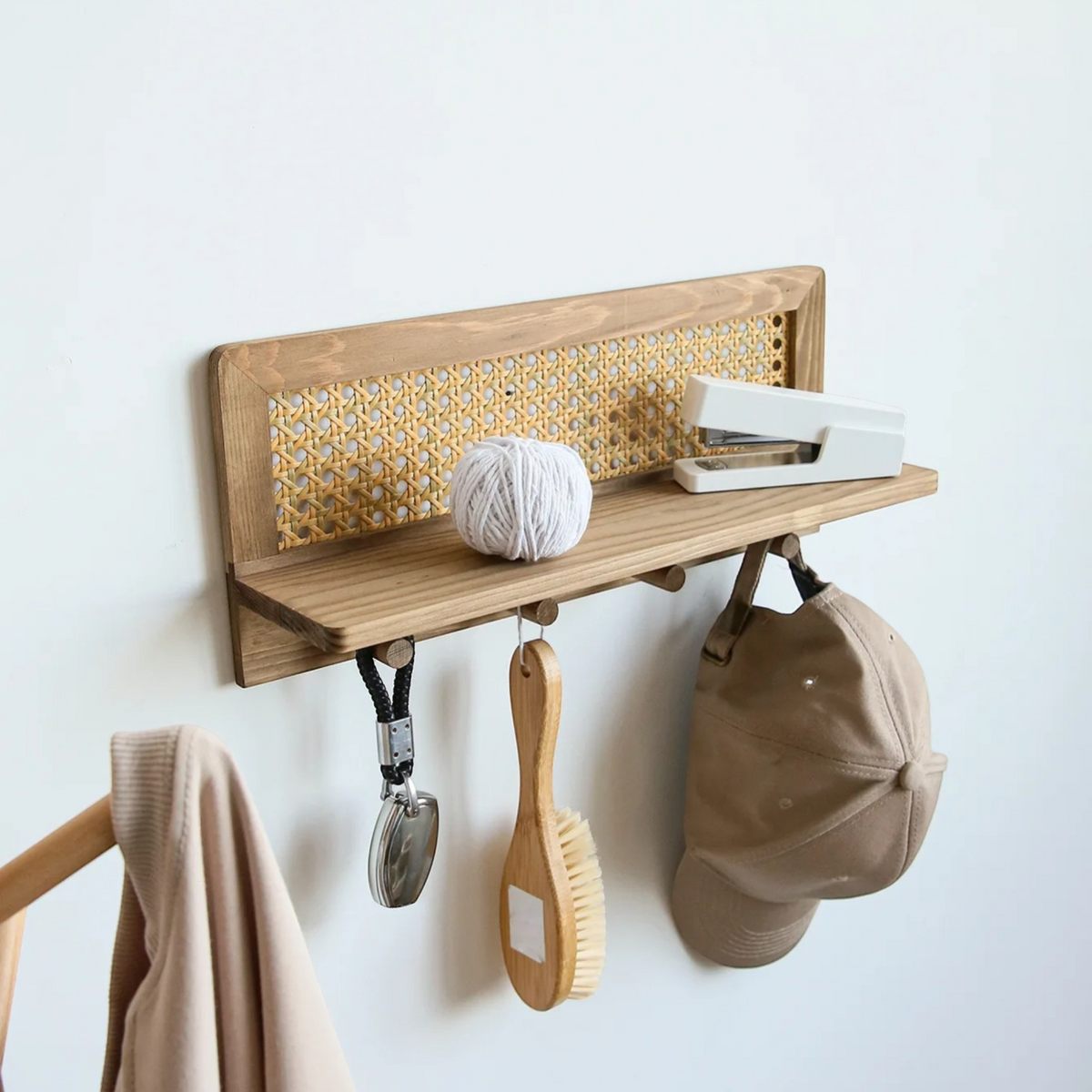 Étagère Murale En Rotin Et En Bois À Fixations Invisibles