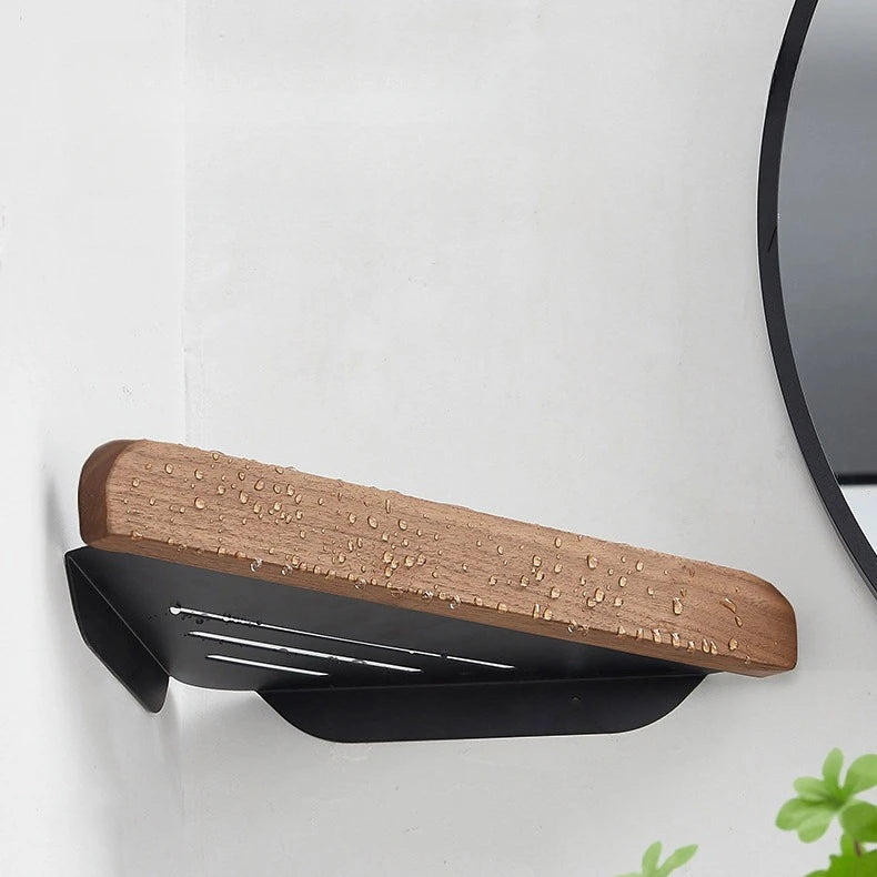 Étagère Murale D'Angle De Salle De Bain À Rangements Pour Accessoires En Bois