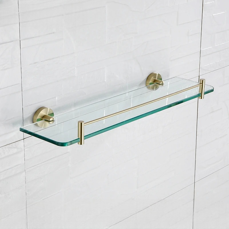 Étagère Murale De Salle De Bain En Verre À Rebords Métalliques À Fixations Invisibles