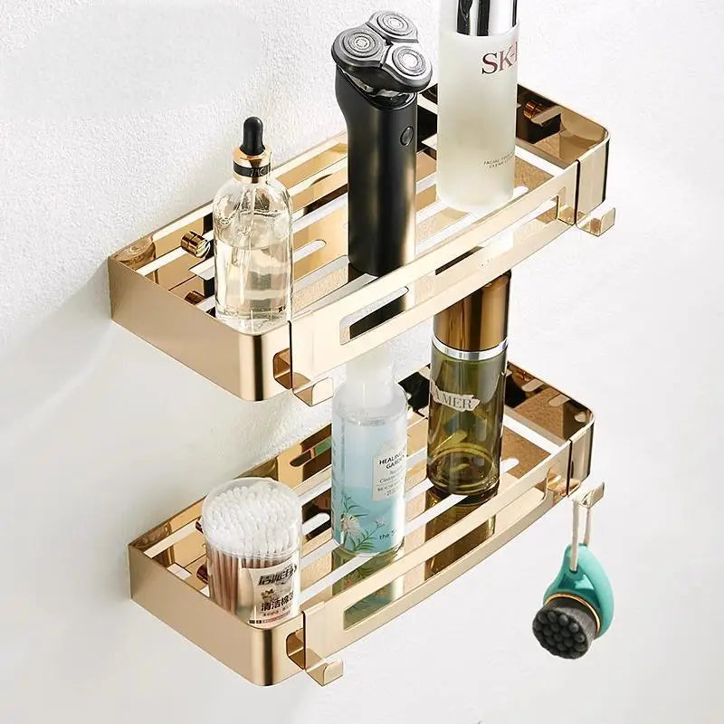 Étagère Murale Dorée De Salle De Bain Métallique À Rebords À Fixations Invisibles