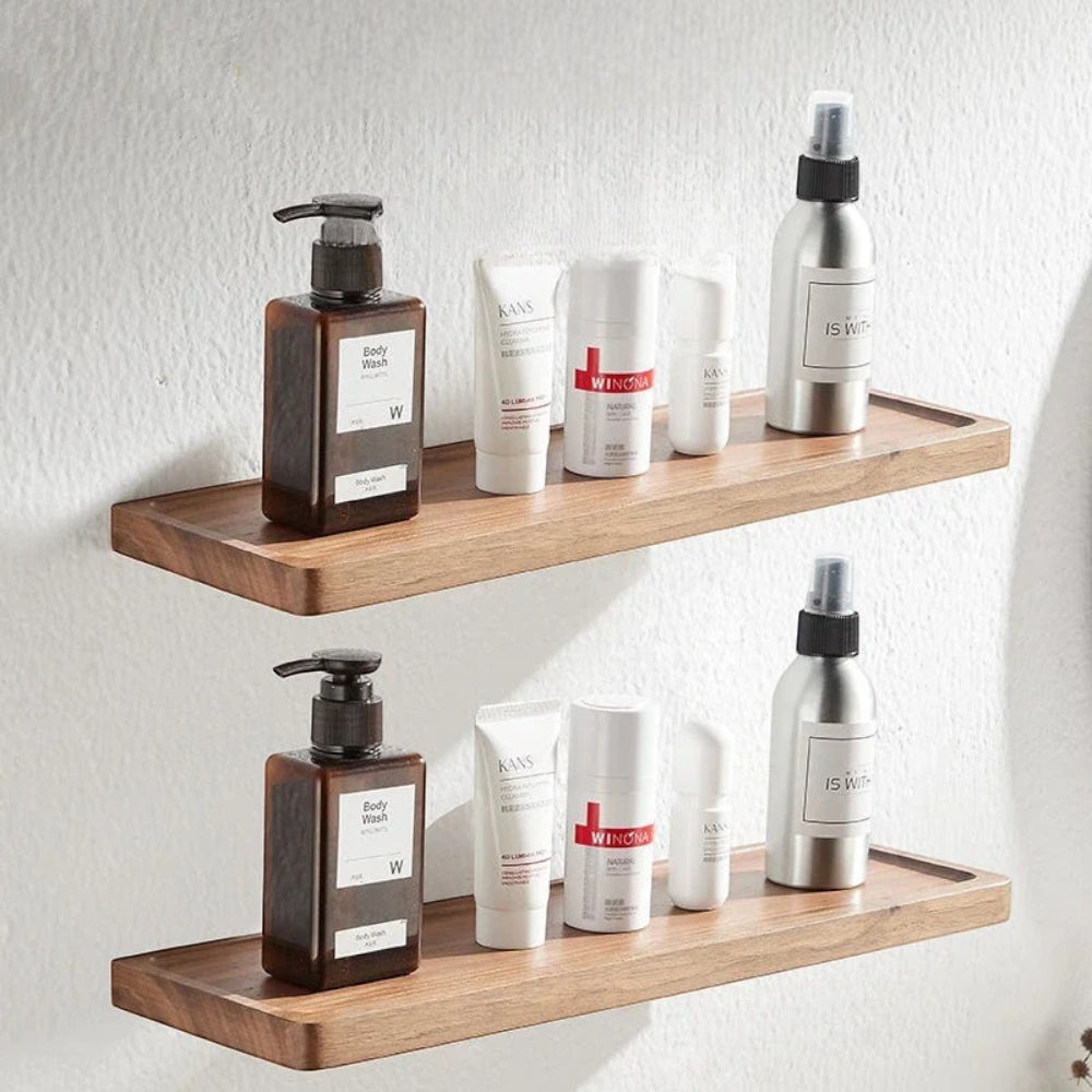 Étagère Murale De Salle Bain En Bois Naturel Foncé