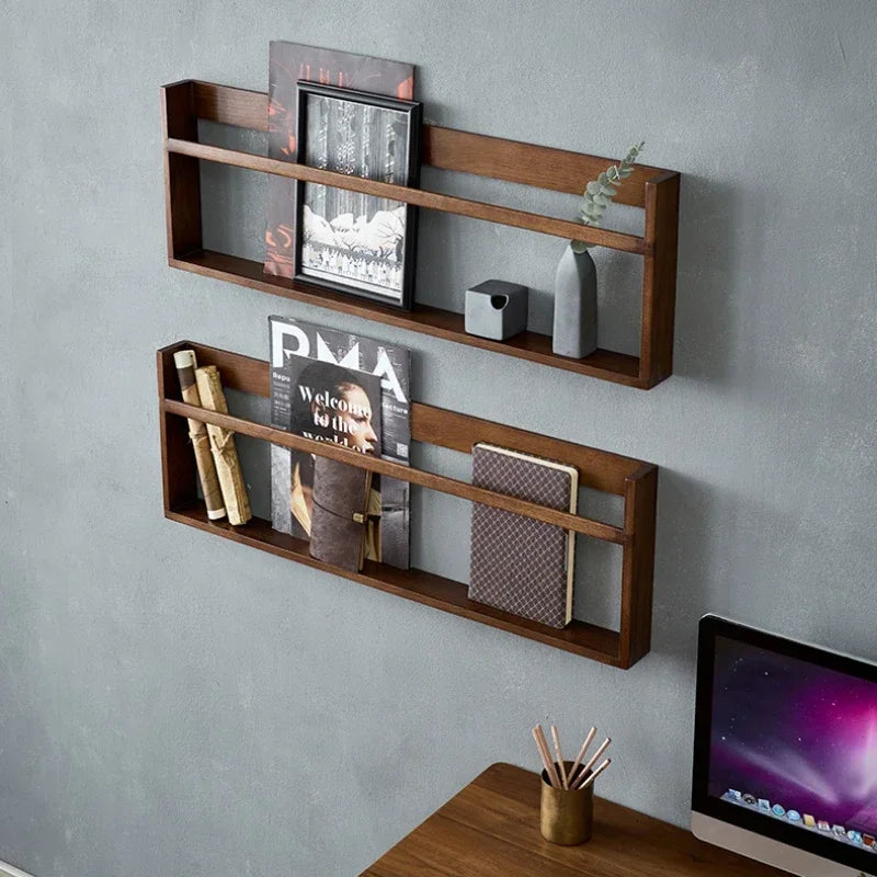 Étagère Murale Pour Livres En Bois Naturel Foncé À Rebords À Fixations Invisibles