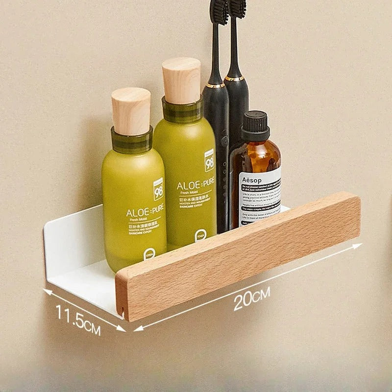 Étagère Murale De Salle De Bain À Rebords En Bois