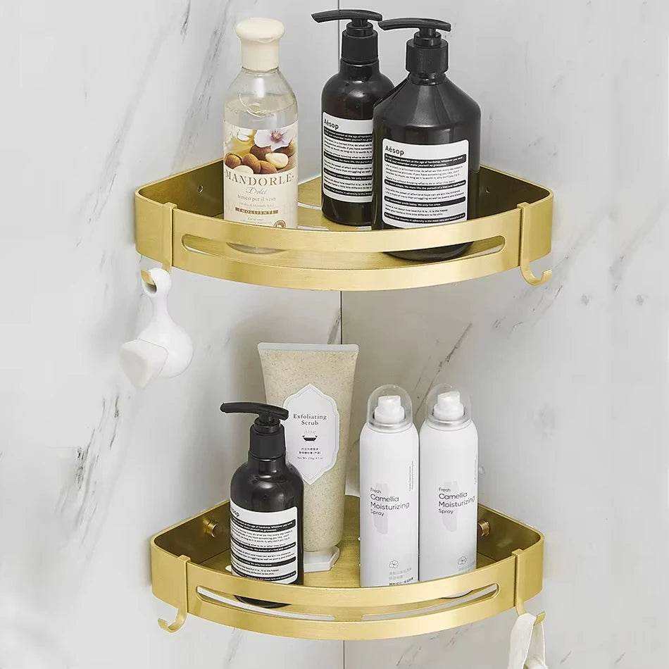 Étagère Murale D'Angle De Salle De Bain Dorée À Rebords Pour La Douche