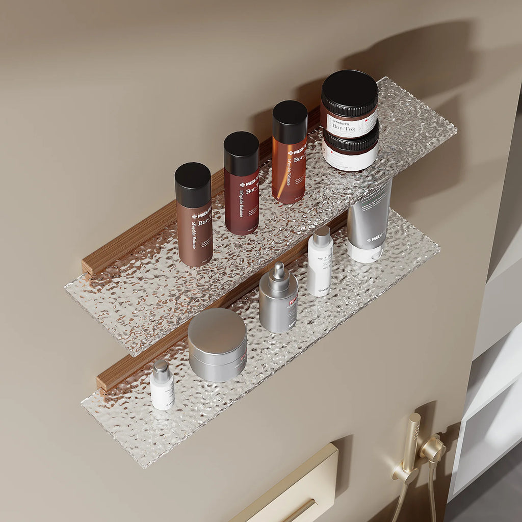 Étagère Murale De Salle De Bain À Fixations Invisibles En Bois Et Acrylique