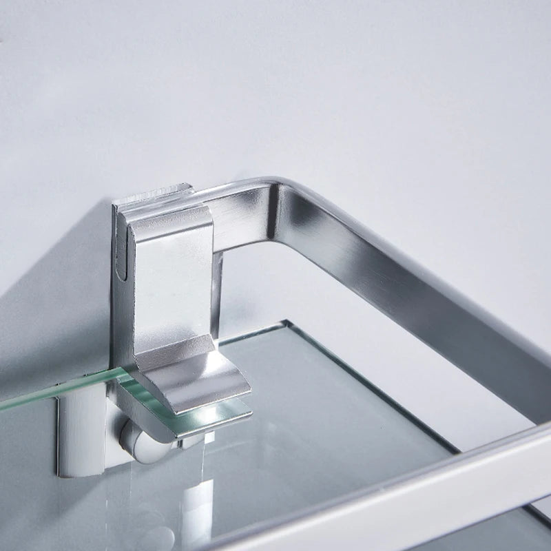 Étagère Murale De Salle De Bain En Verre Trempé À Rebords Métalliques À Fixations Invisibles