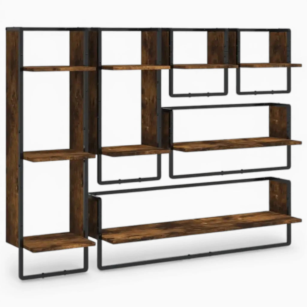 Grande Étagère Murale Industrielle En Bois Naturel À Contours Métalliques À Fixations Invisibles
