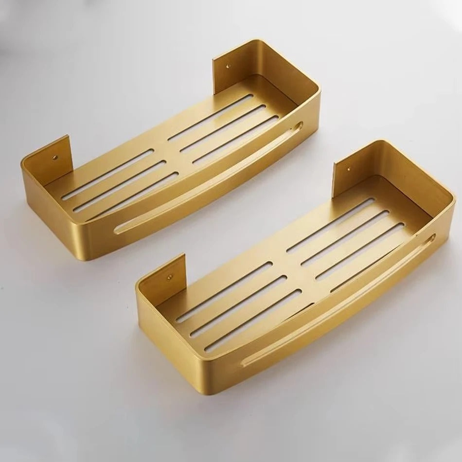 Étagère Murale Métallique De Salle De Bain Dorée À Fixations Invisibles À Rebords