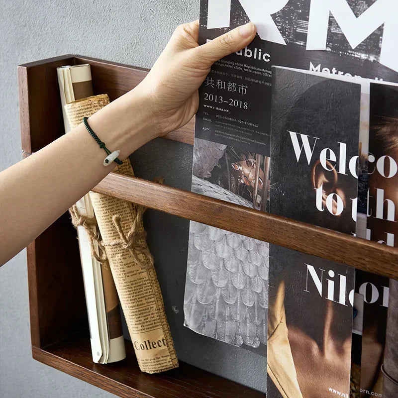 Étagère Murale Pour Livres En Bois Naturel Foncé À Rebords À Fixations Invisibles