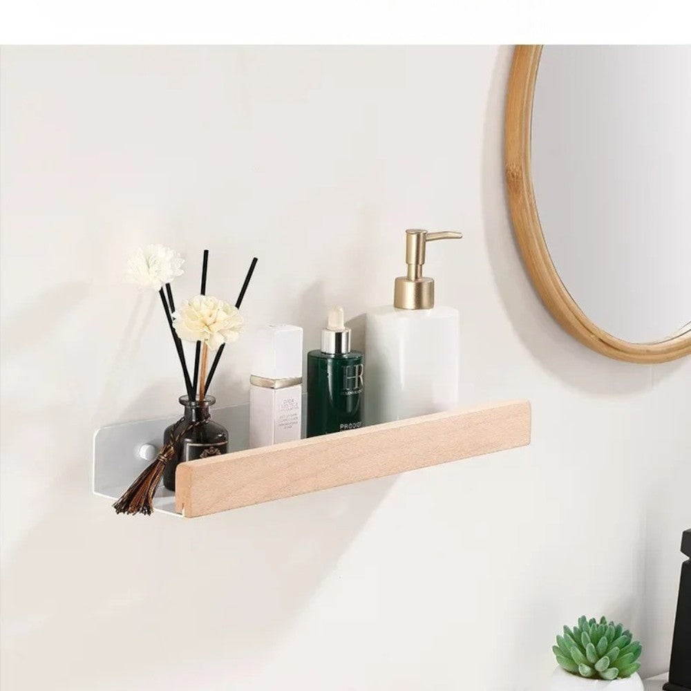 Étagère Murale De Salle De Bain À Rebords En Bois