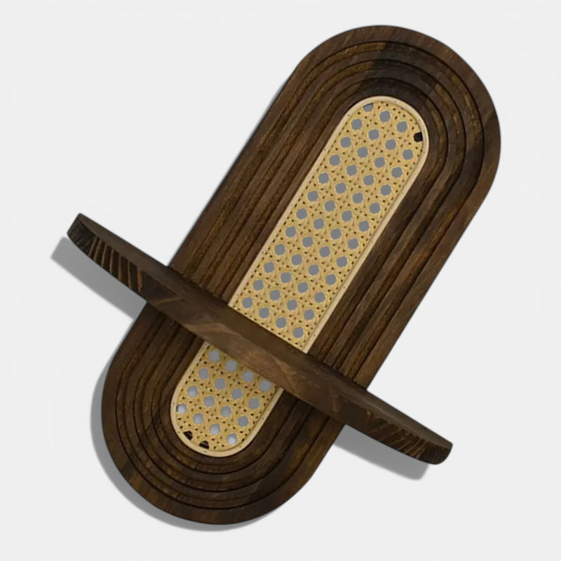 Étagère Murale De Salon En Bois Naturel et Rotin À Fixations Invisibles
