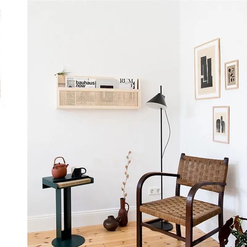 Étagère Murale En bois Naturel Clair À Rebords En Rotin