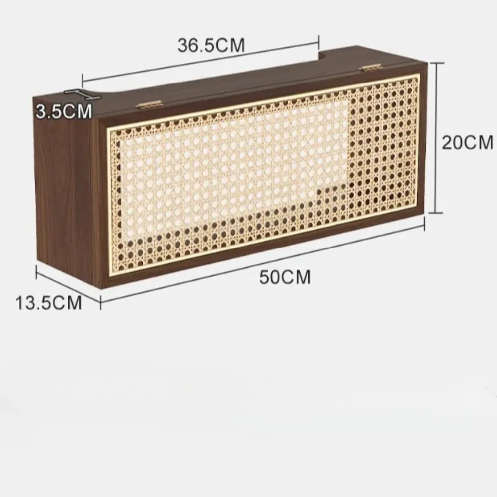 Étagère Murale TV En Bois Naturel Foncé Et En Rotin À Tiroir À Fixations Invisibles