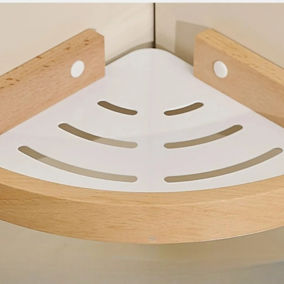 Étagère Murale D'Angle Blanche De Salle De Bain À Rebords En Bois Naturel Clair À Fixations Invisibles