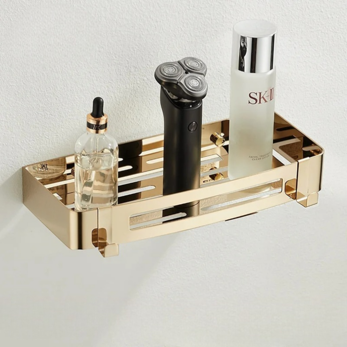 Étagère Murale Dorée De Salle De Bain Métallique À Rebords À Fixations Invisibles