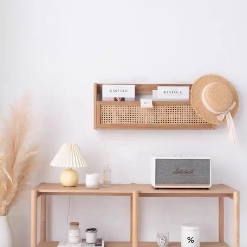 Étagère Murale En bois Naturel À Rebords En Rotin