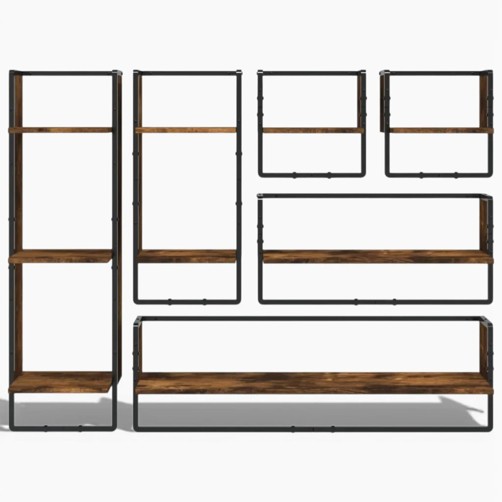 Grande Étagère Murale Industrielle En Bois Naturel À Contours Métalliques À Fixations Invisibles