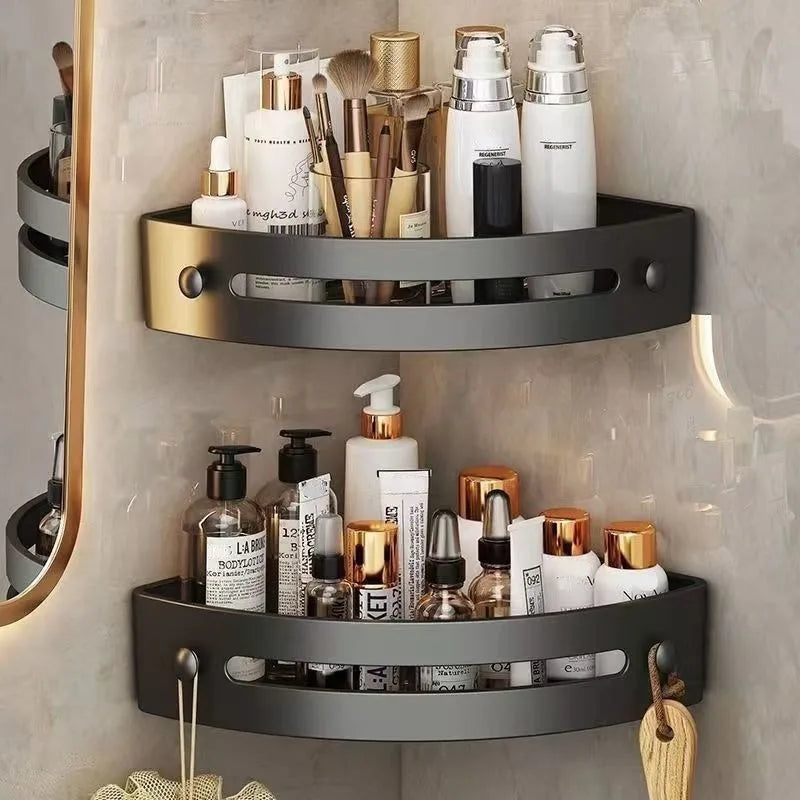 2x Étagère Murale D'angle De Salle De Bain Sans Percer À Évacuation D'Eau