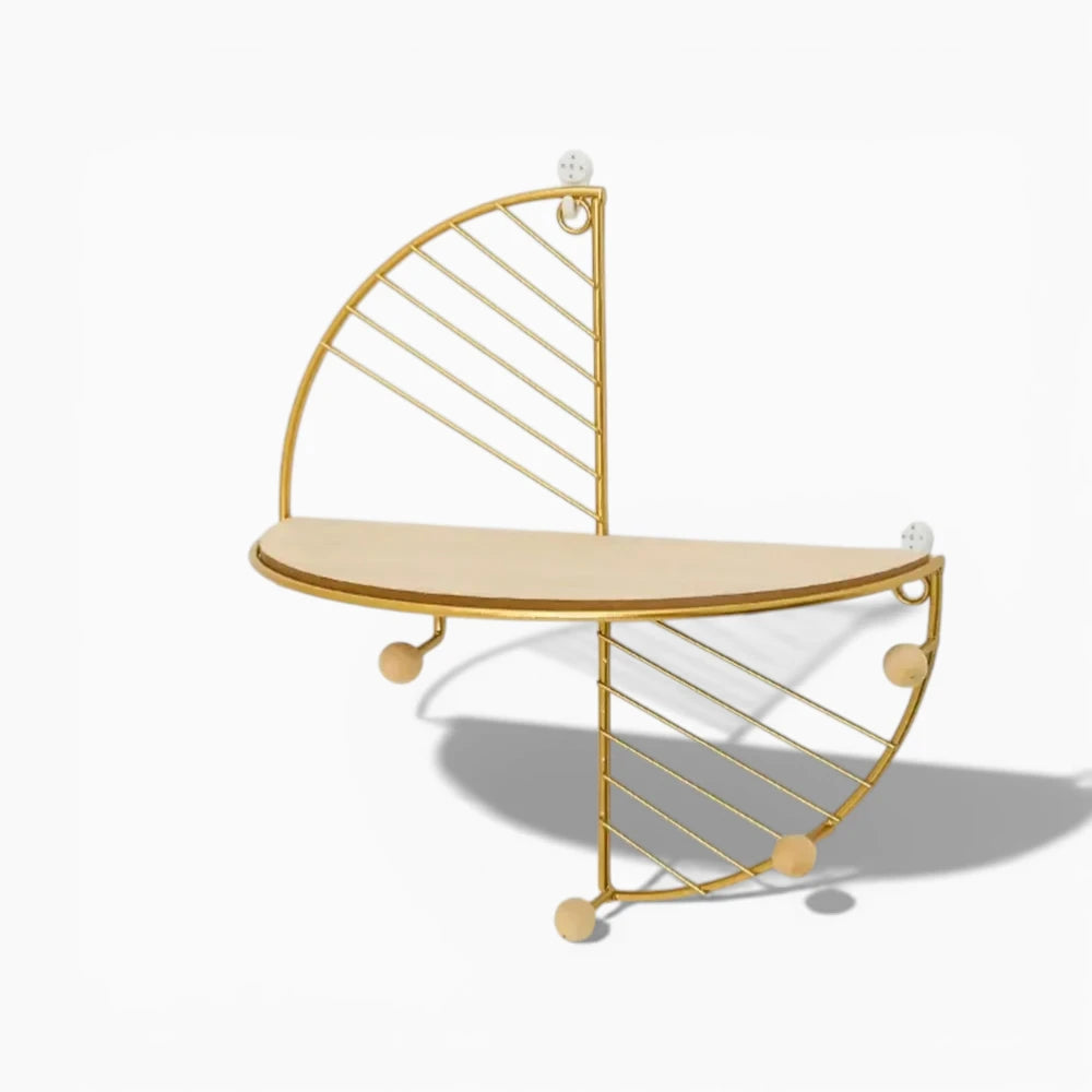 Étagère Murale En Bois Ronde  À Contours Métalliques Sans Percer