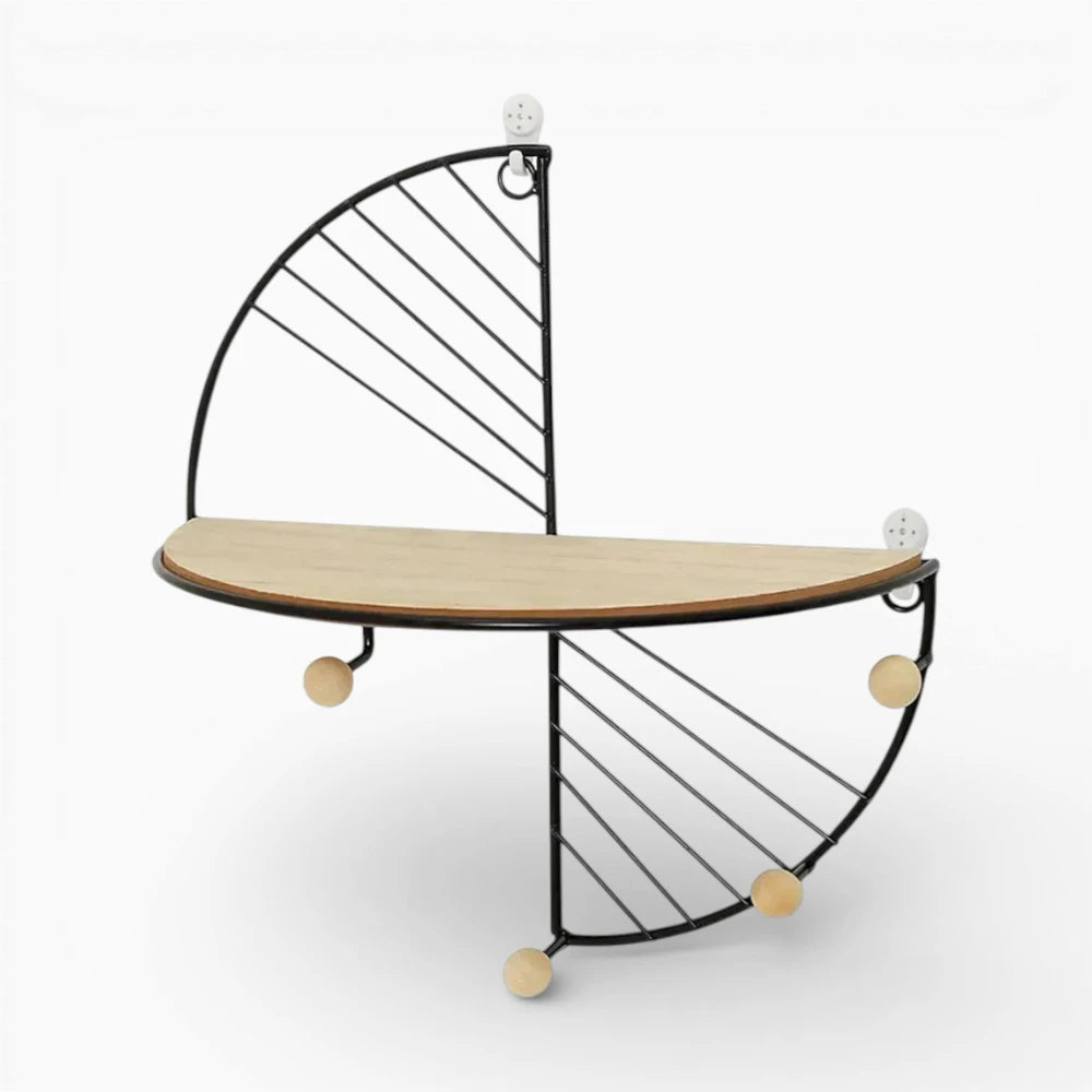 Étagère Murale En Bois Ronde  À Contours Métalliques Sans Percer