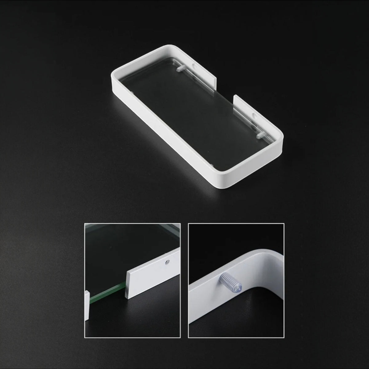 Étagère Murale De Salle De Bain En Verre À Rebords Métalliques Épais À Fixations Invisibles