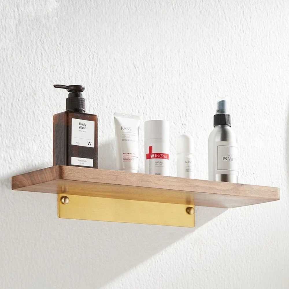 Étagère Murale De Salle Bain En Bois Naturel Foncé